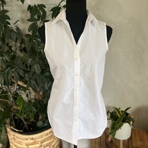 Lands' End White Sleeveless Button Down Shirt with Notched Collar